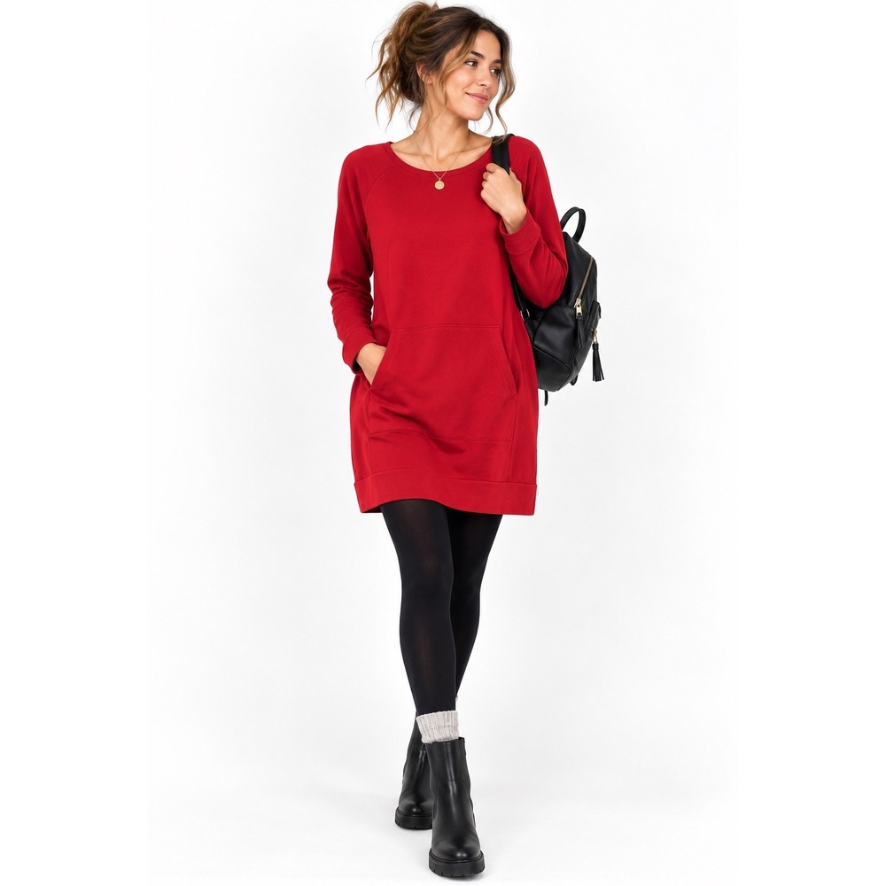 Pure Jill J. Jill Sweatshirt Dress Red Women S Petite Pockets Raglan Fleece